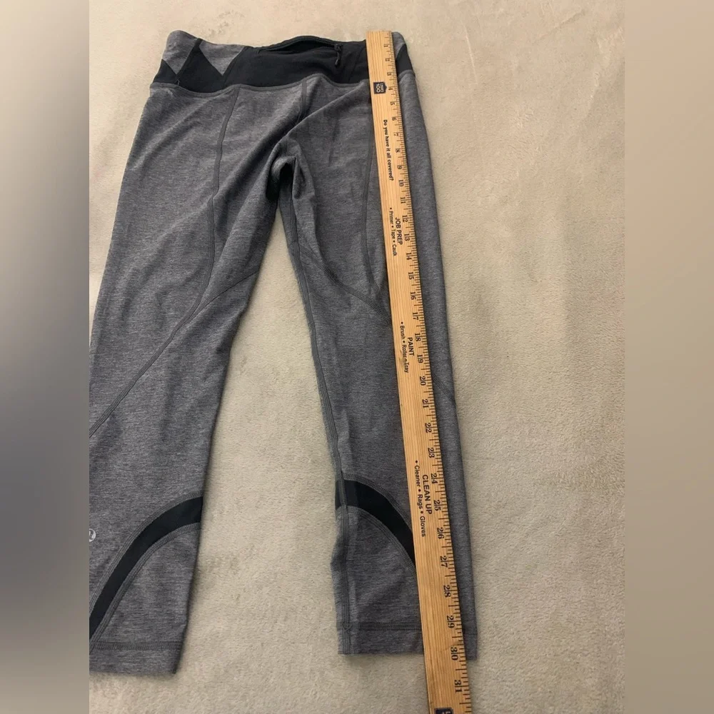Lululemon Leggings Run Inspire Mesh Sz 6 Back Zipper Inseam Gray Ankle Cropped